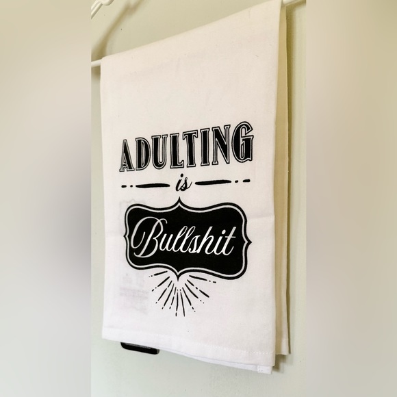 NWT Adulting is Bullshit Printed "Hang Tight" Kitchen Towel: White & Black - Picture 11 of 11